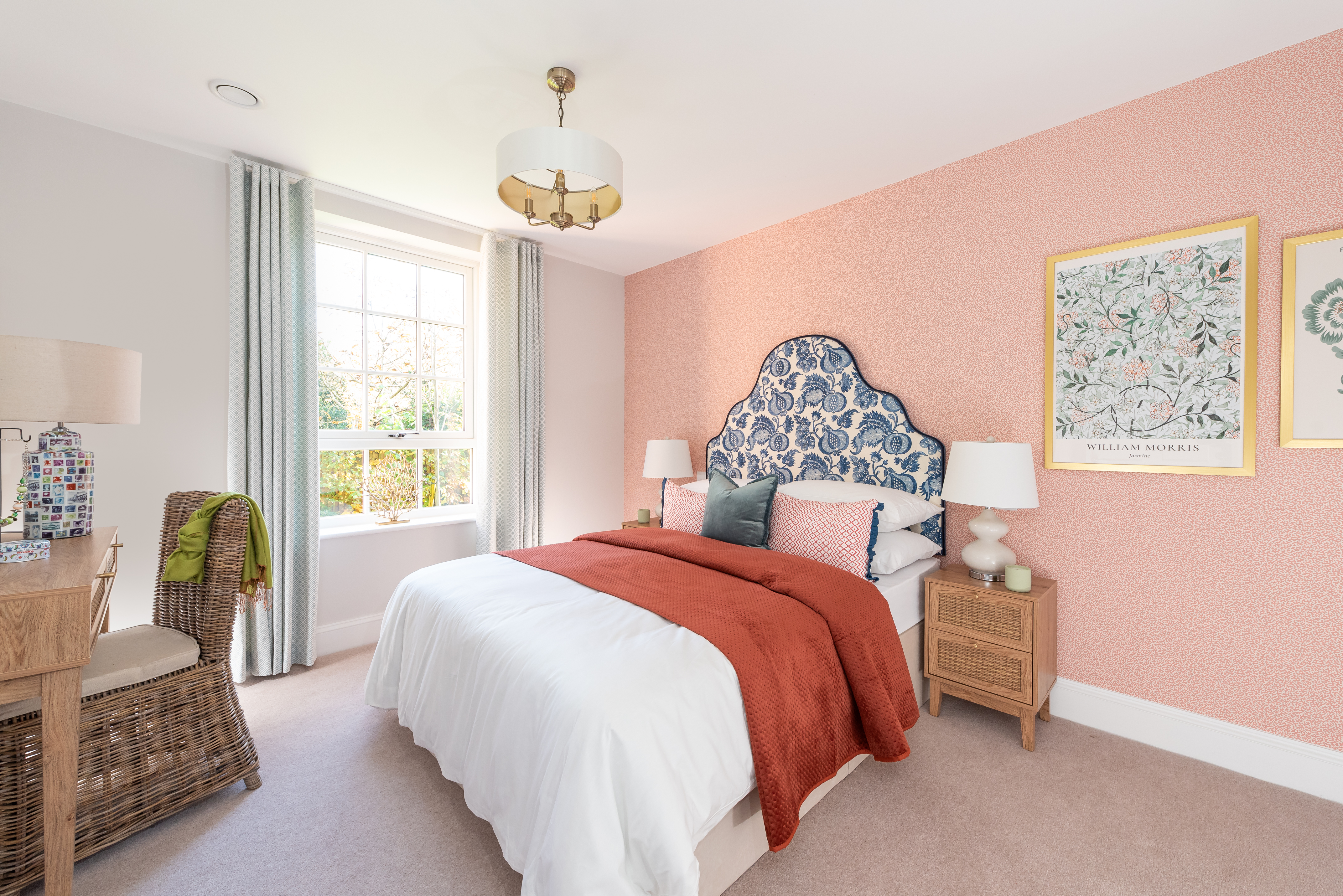 a bedroom with lamps