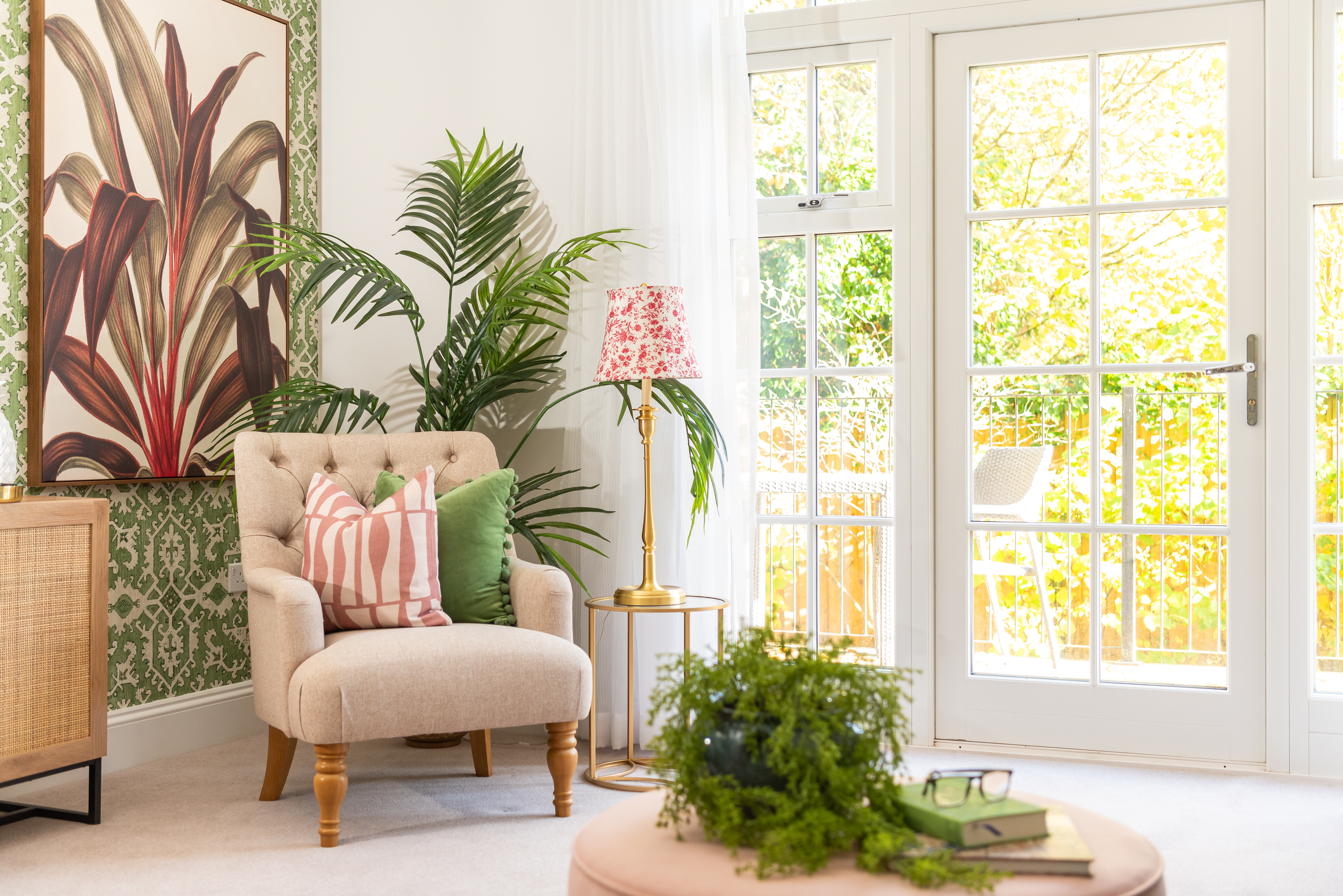 a living room with chair