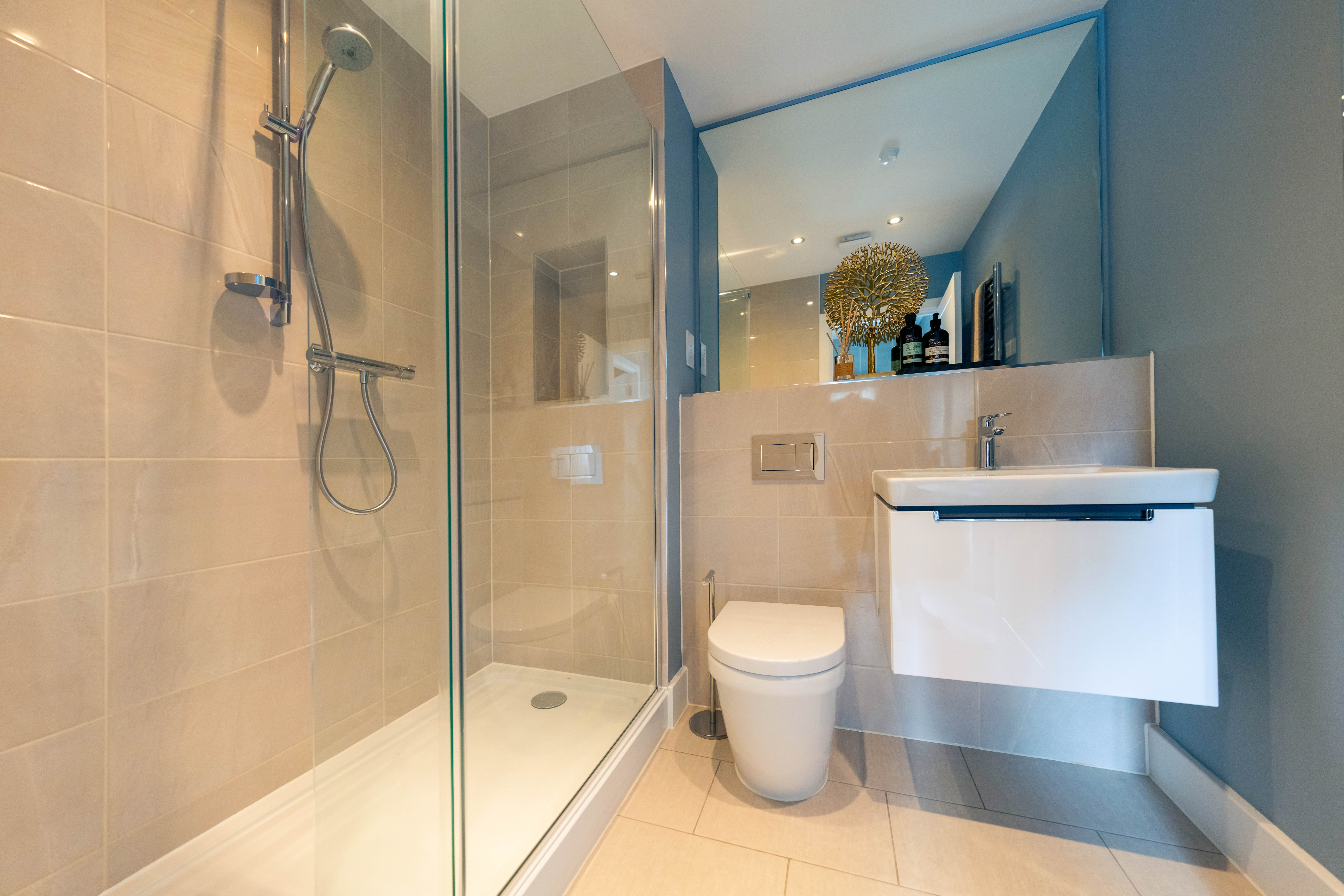 a bathroom with a glass shower