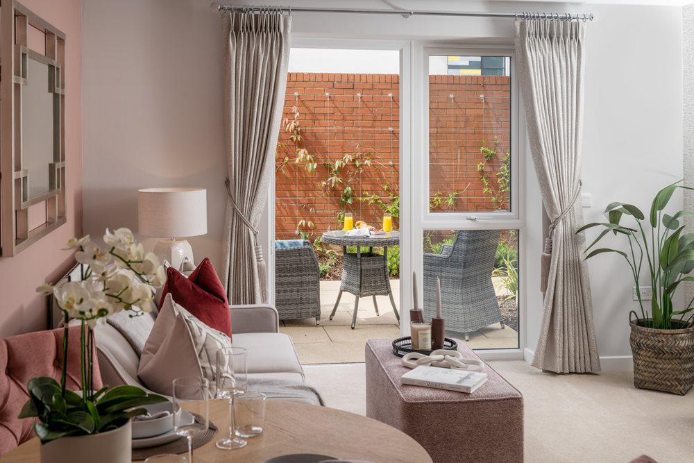 a living room with a large window