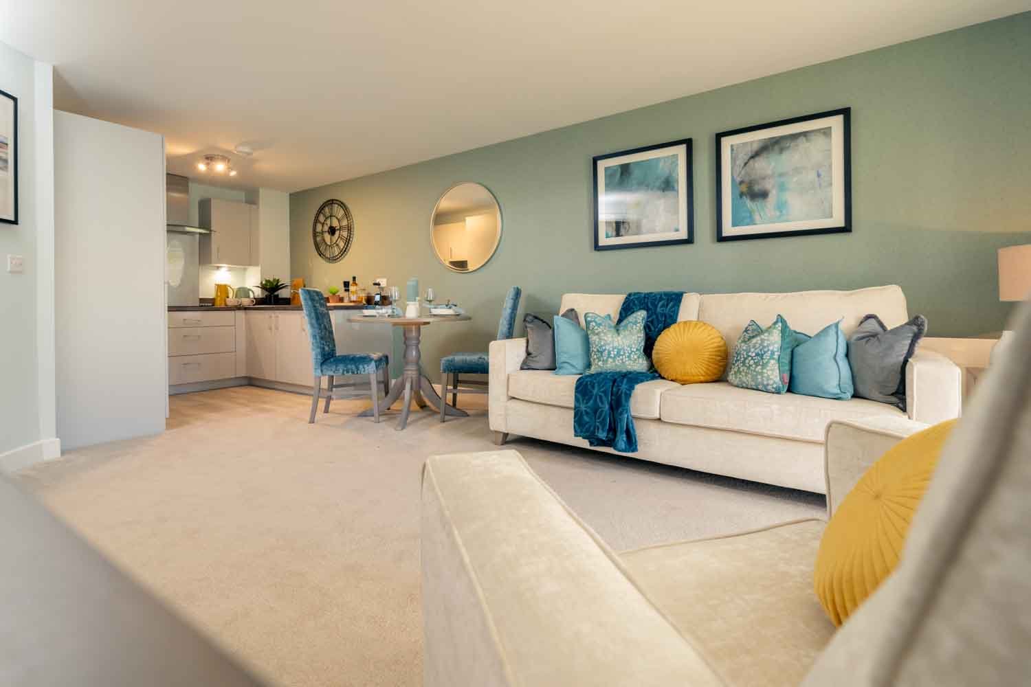 a living room with a couch and a table