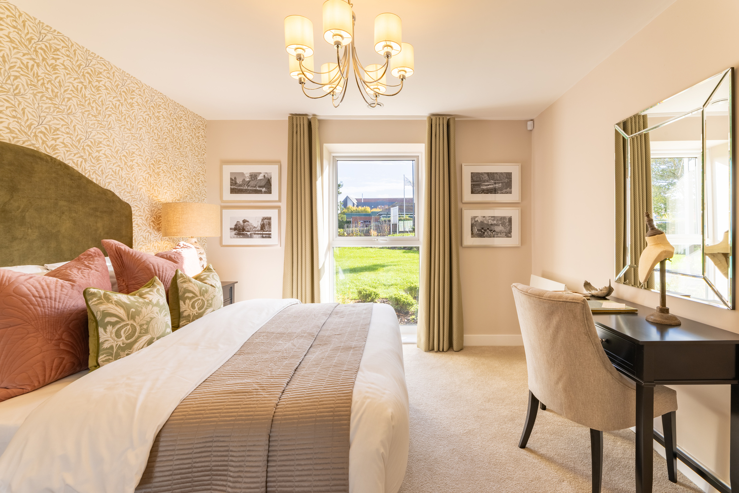 a bedroom with a large window
