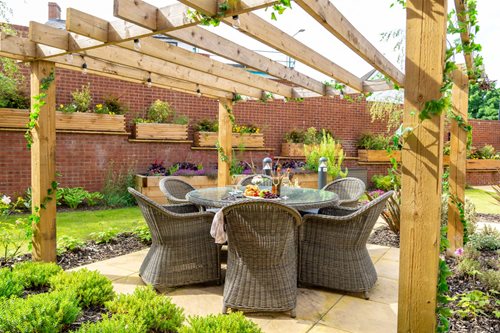 a table and chairs outside