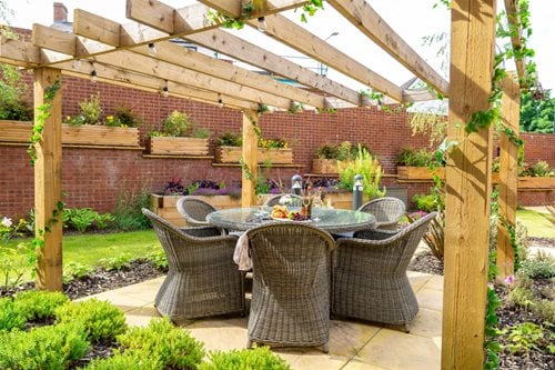 a table and chairs outside