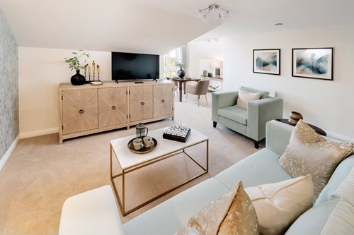a living room with a large television