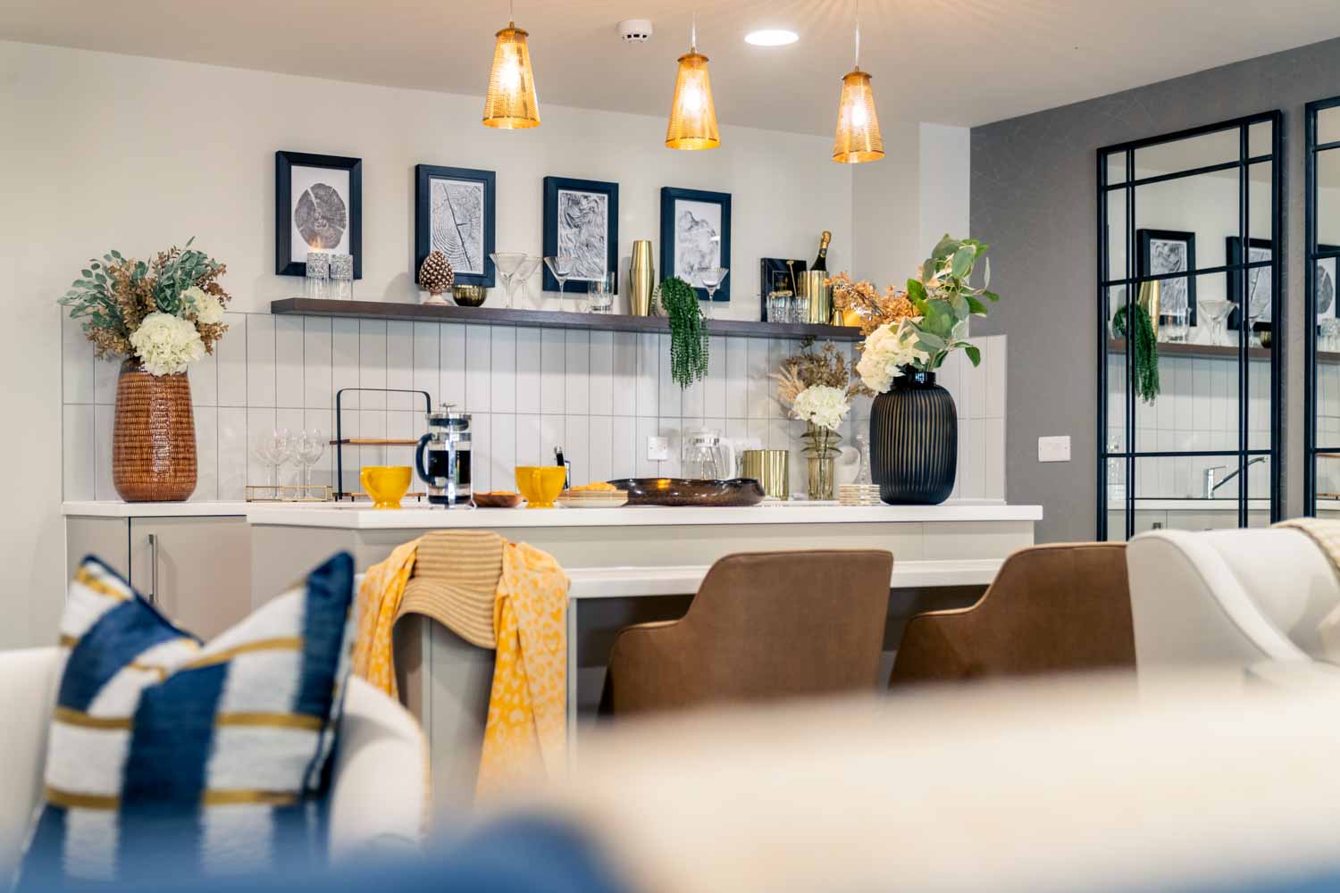 a kitchen with a large island