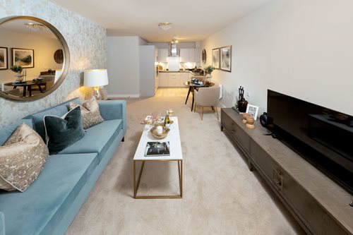 a living room with a fireplace