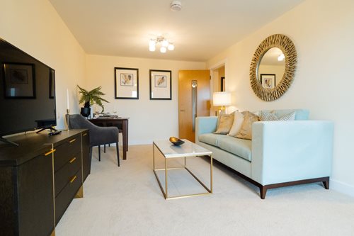 a living room with a white couch