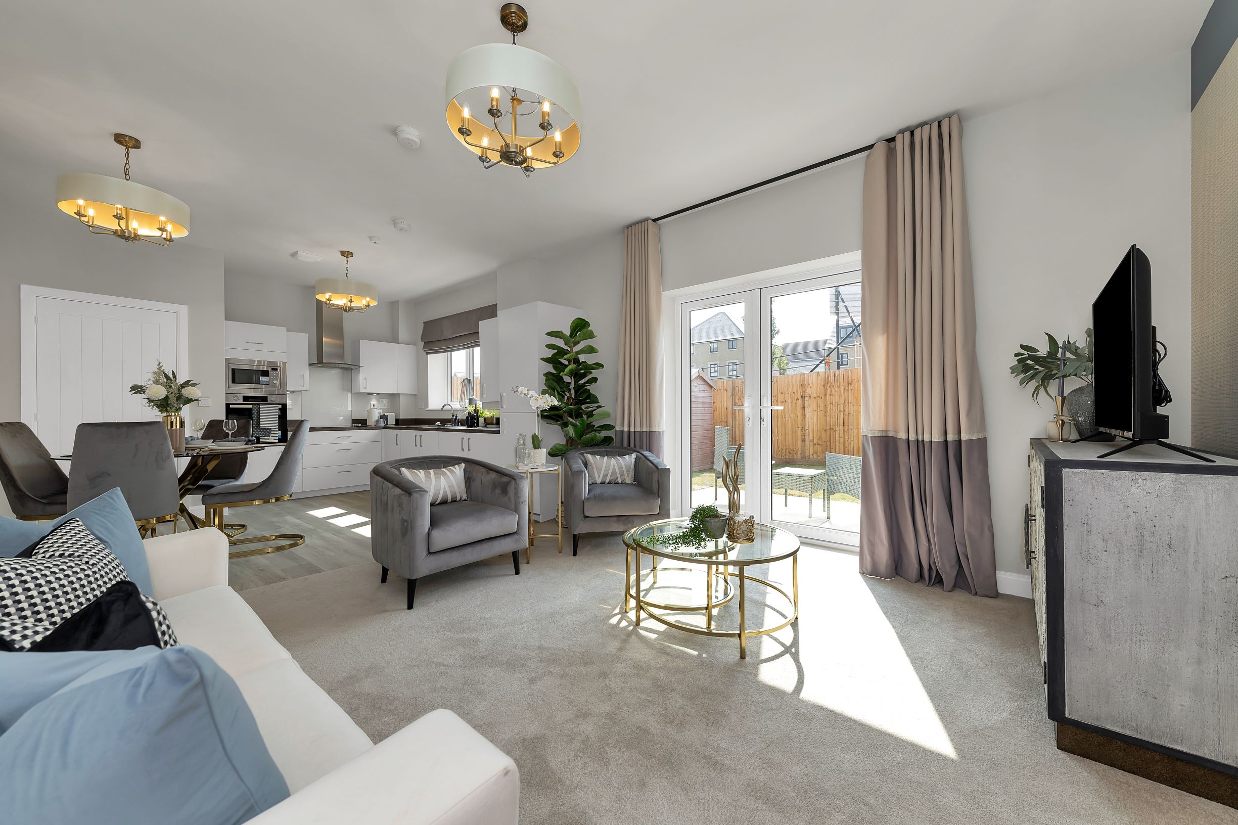 a living room with a large window
