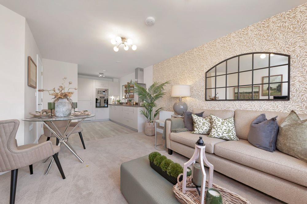 a living room with a couch and a table