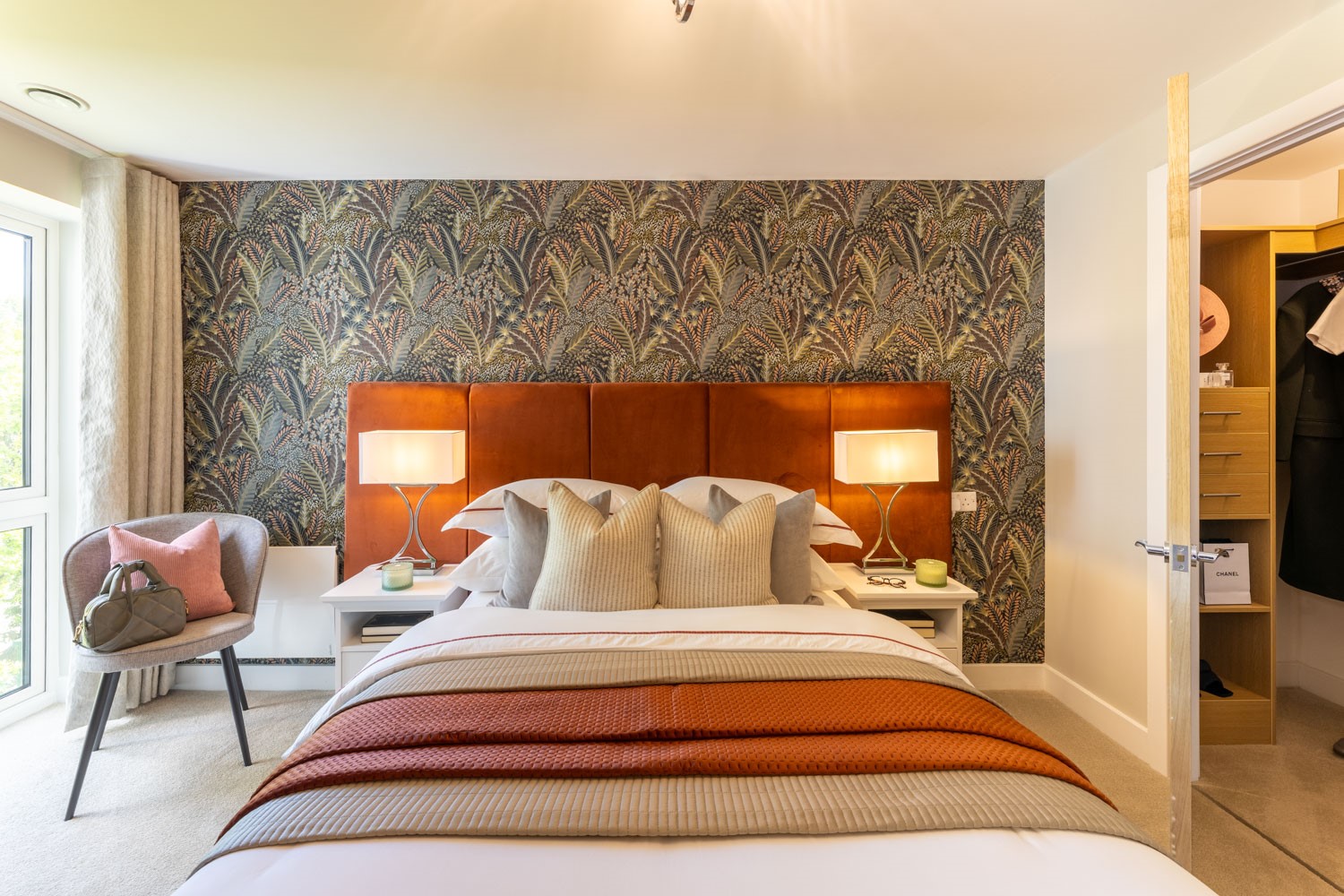a bedroom with a large bed