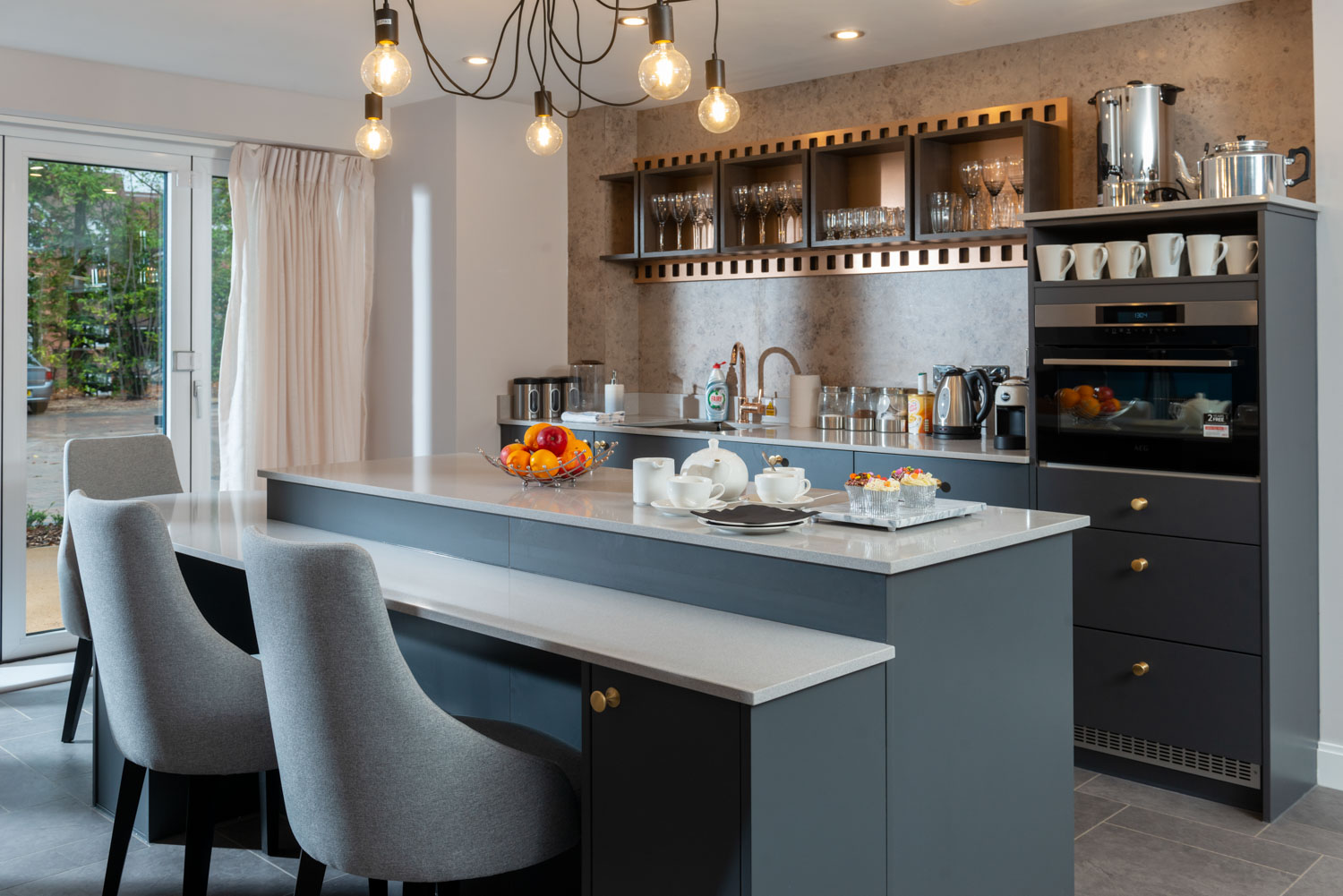 a kitchen with a large island