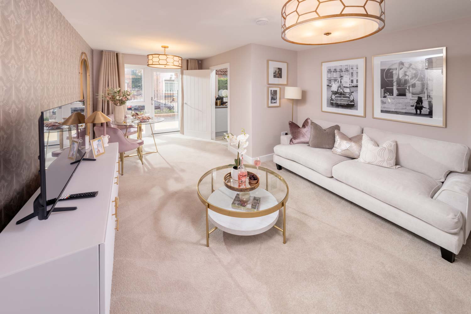 a living room with a white couch