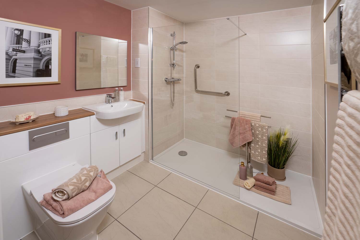 a bathroom with a glass shower