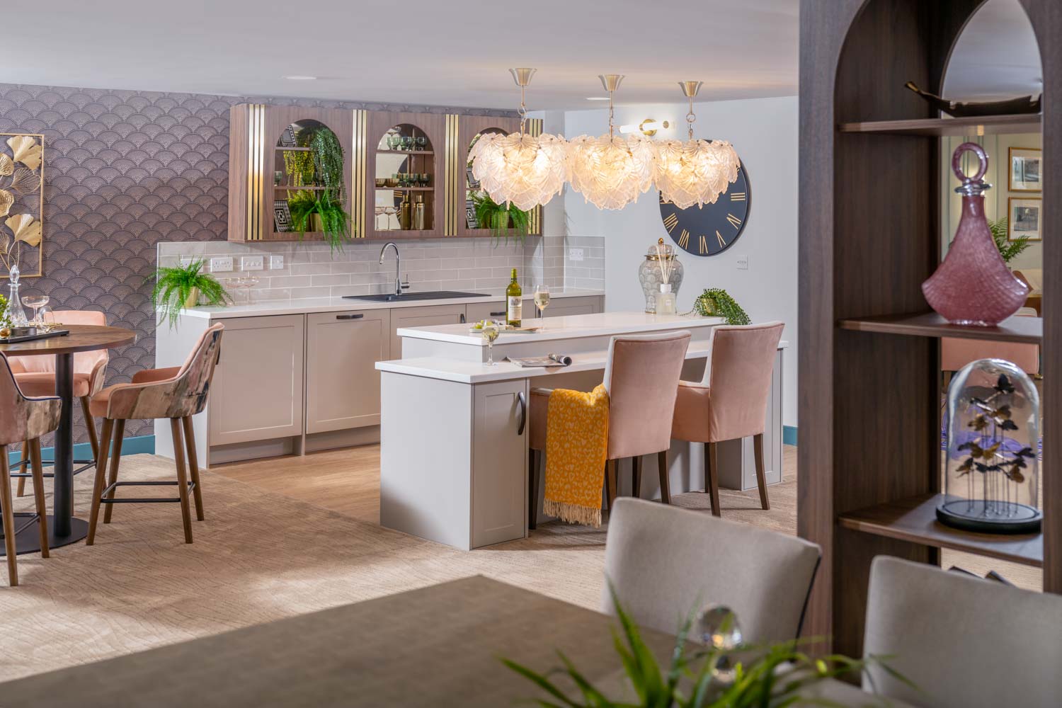 a kitchen with a large island