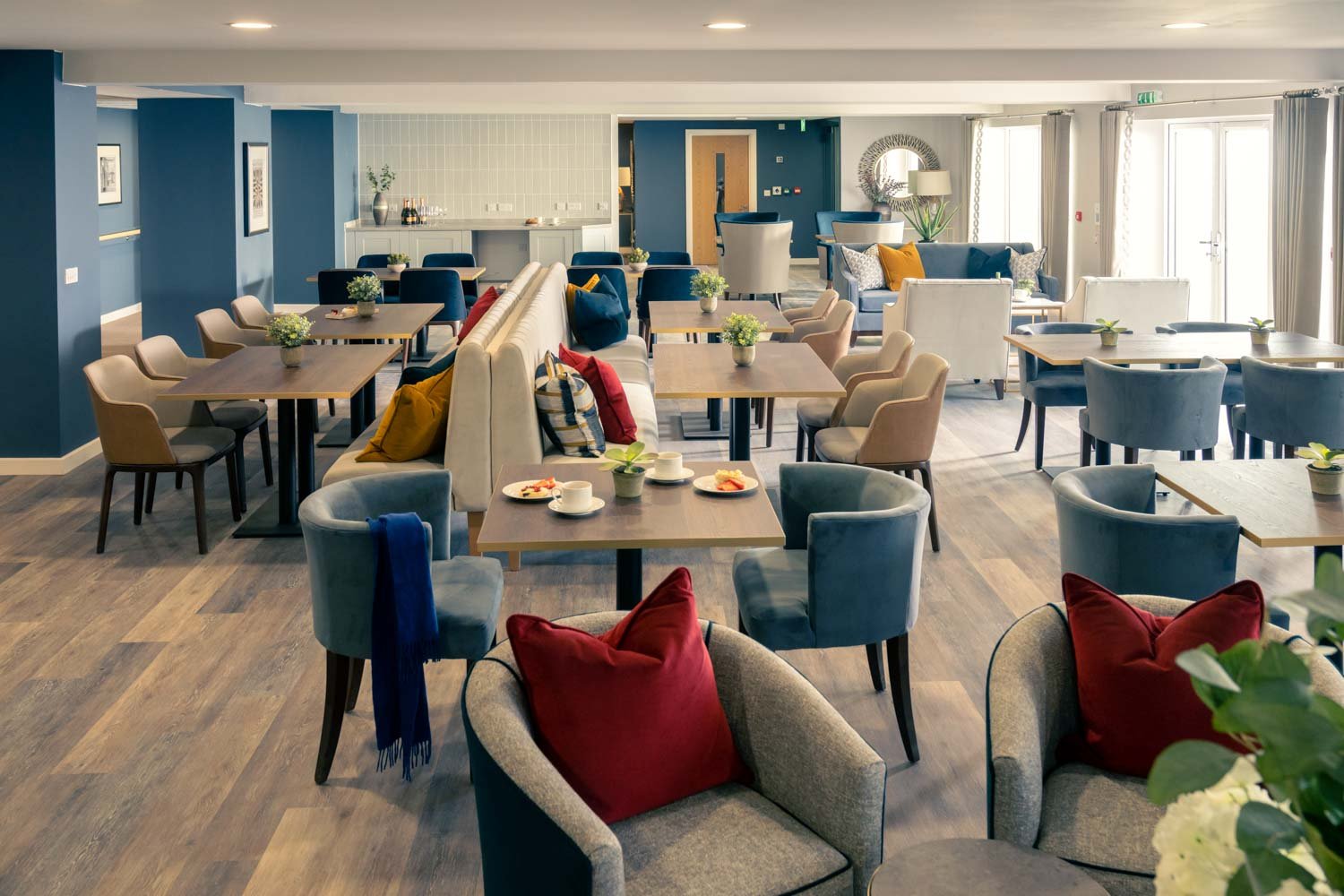 a room with tables and chairs