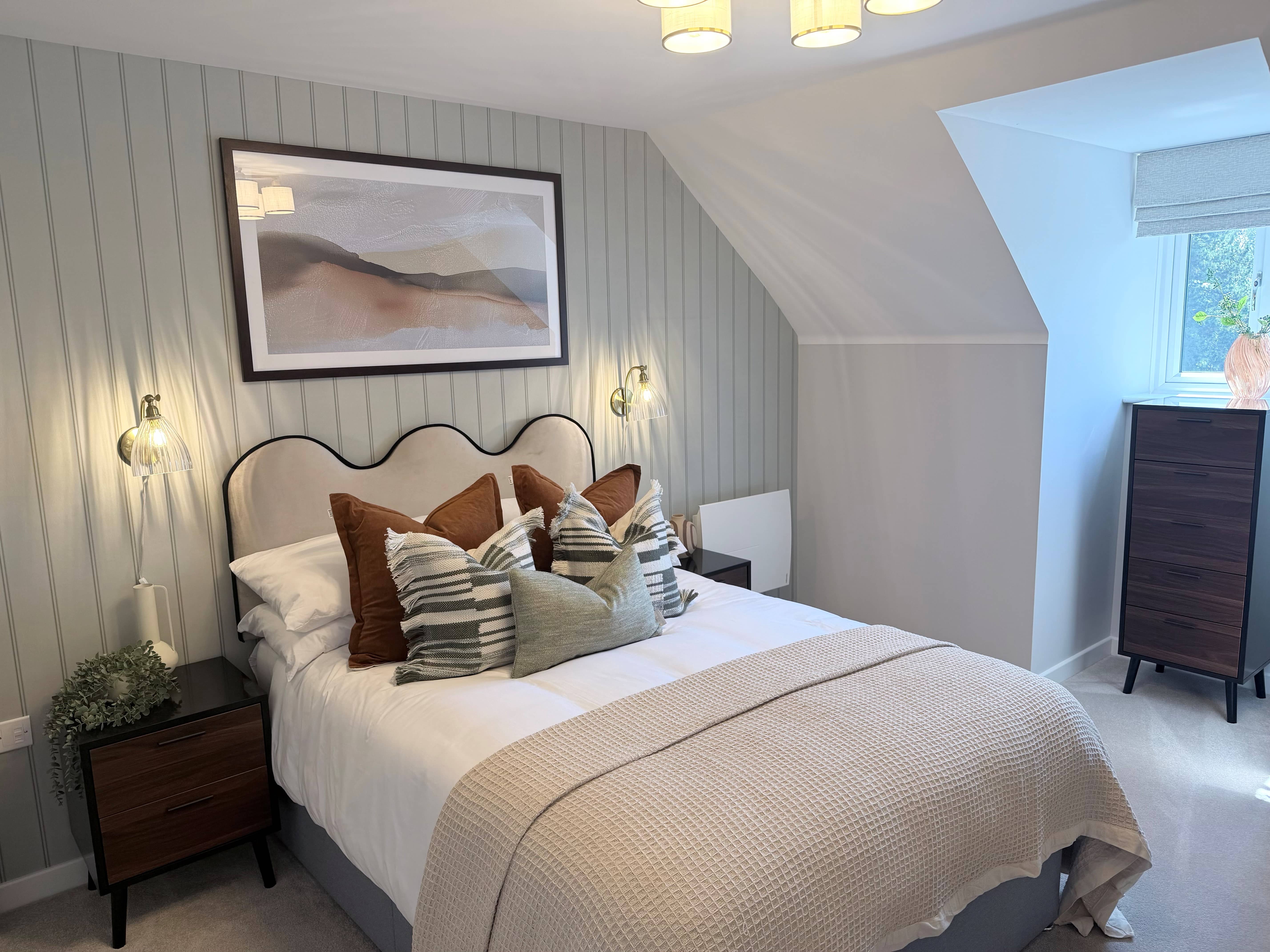 a bed with pillows