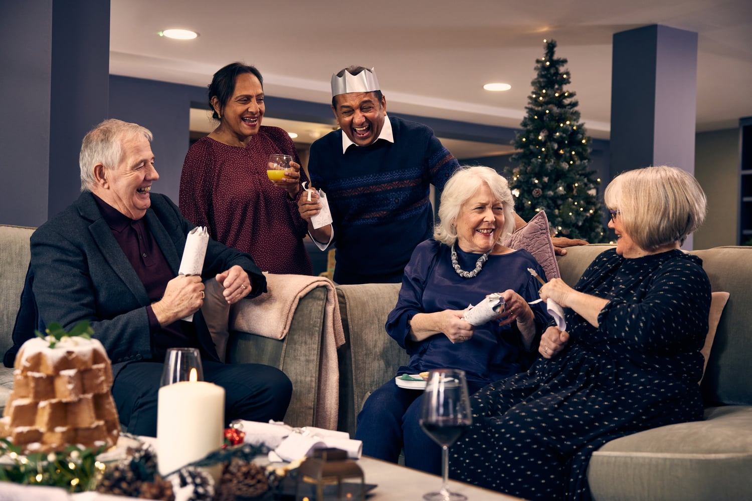 a group of people sitting on a couch
