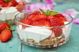 a dessert in a glass dish