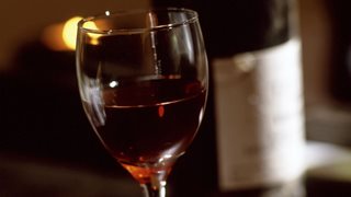Wine glass and bottle