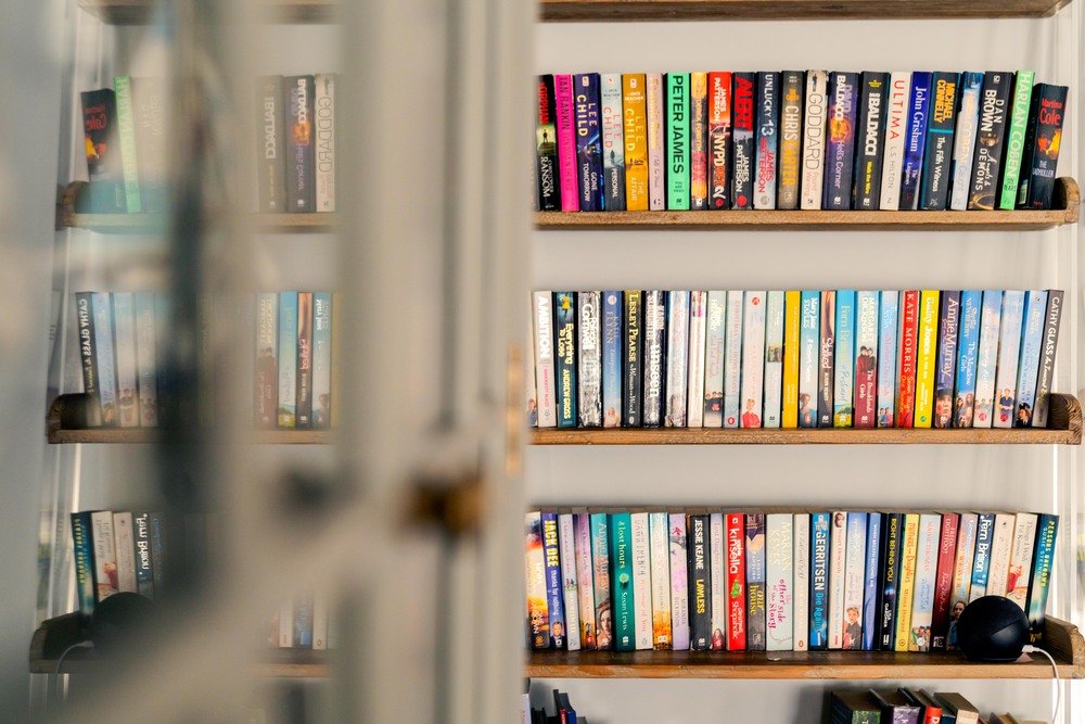 a bookshelf full of books