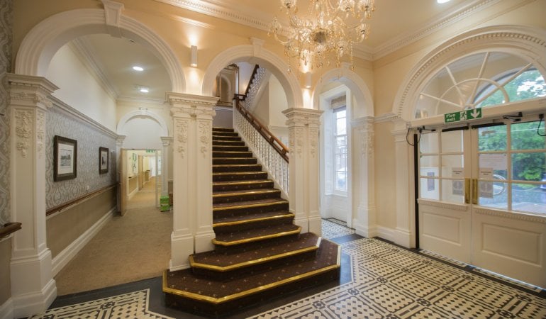 a long staircase in a building