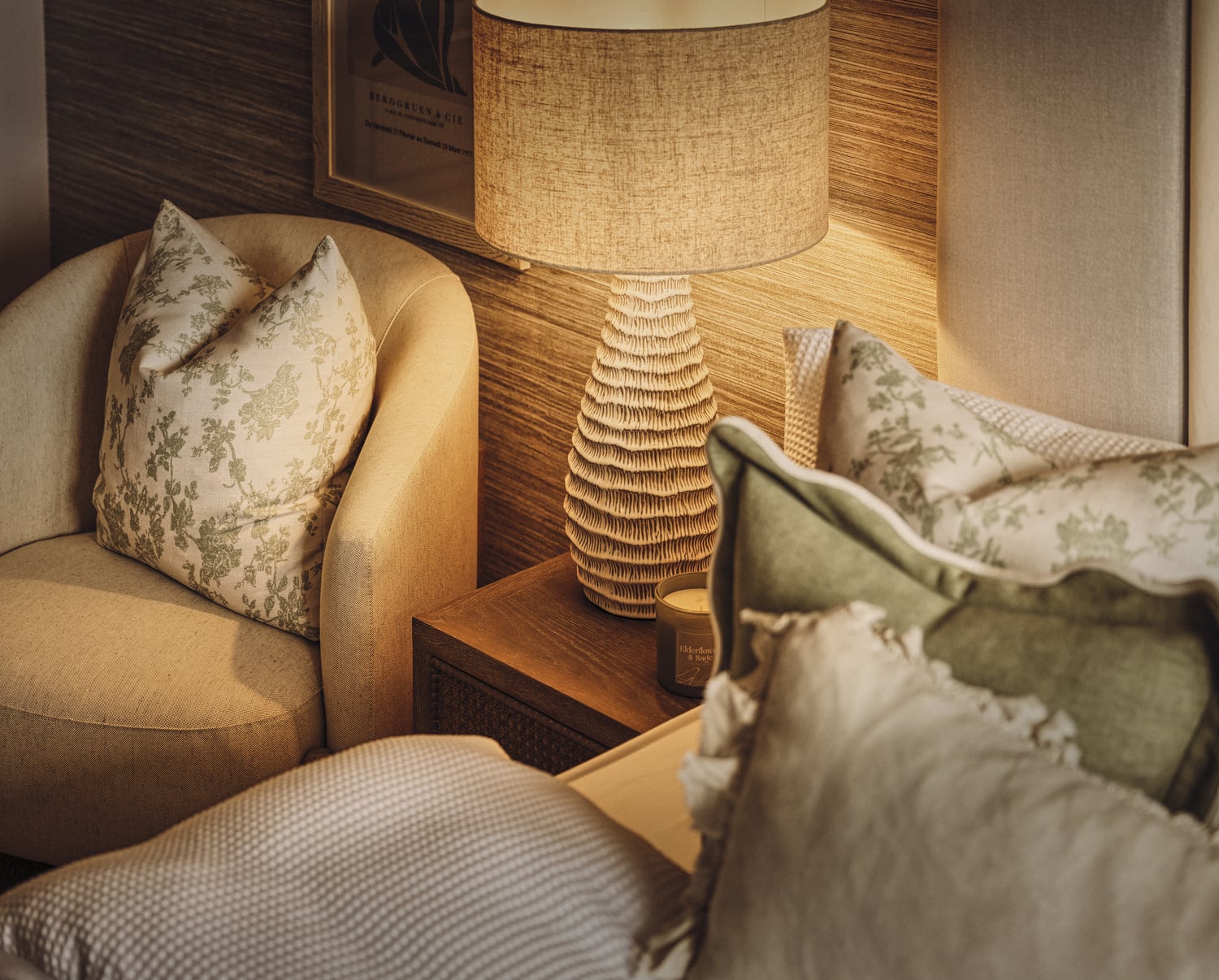 a couch with a lamp on it