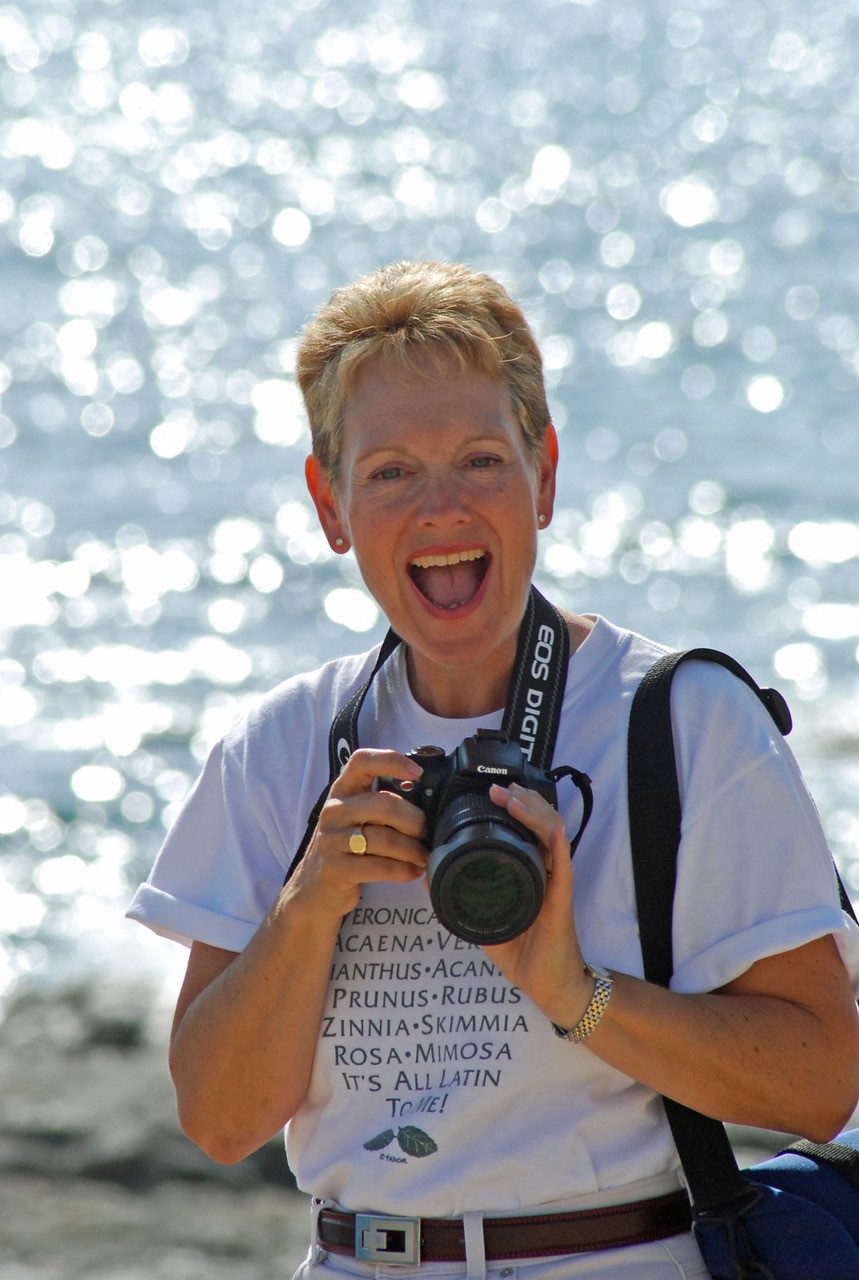 Lesley with camera in Cyprus