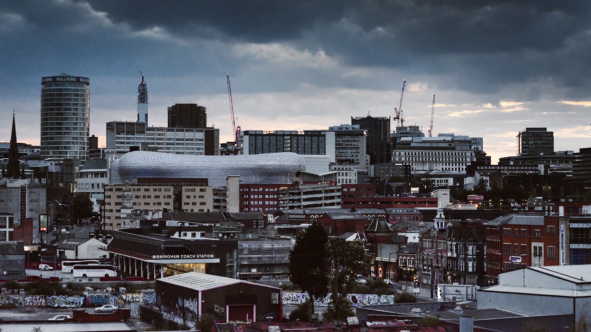 Birmingham cityscape on a cloudy day