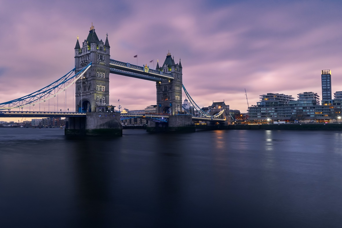Tower Bridge and the Thames at sunset