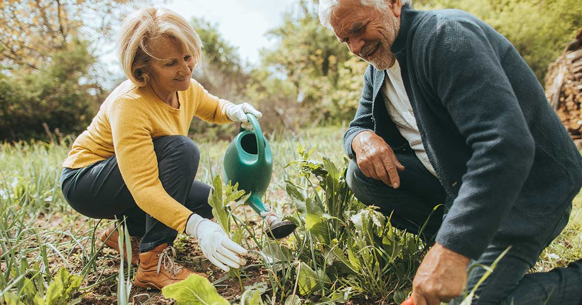 a man and a woman in a garden