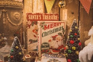 Vintage christmas books and decorations