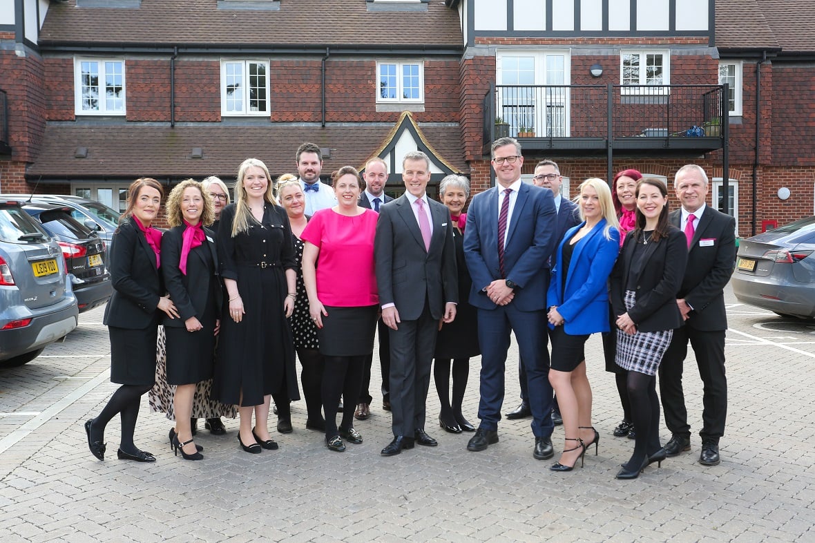 Anton du Beke and the McCarthy Stone team at the 500th development celebrations at Priory House in Banstead, Surrey