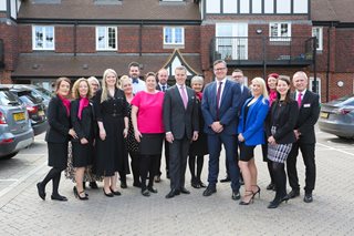 Anton du Beke and the McCarthy Stone team at the 500th development celebrations at Priory House in Banstead, Surrey