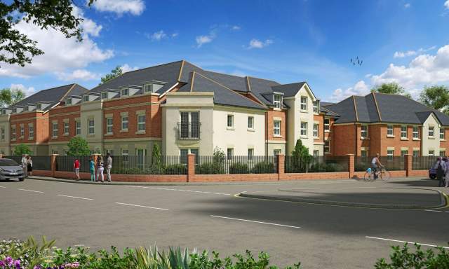 a street with a fence and houses