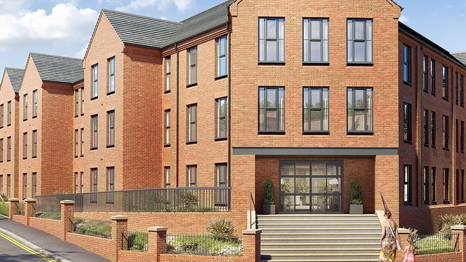 a brick building with a staircase