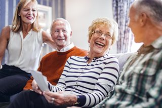 a group of people smiling