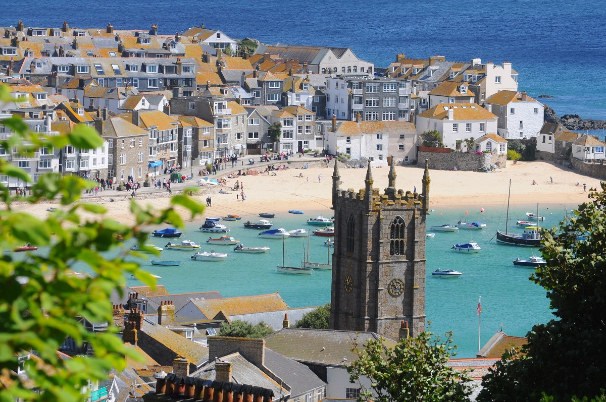 Aerial view of St Ives harbour in Cornwall