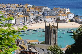 Aerial view of St Ives harbour in Cornwall