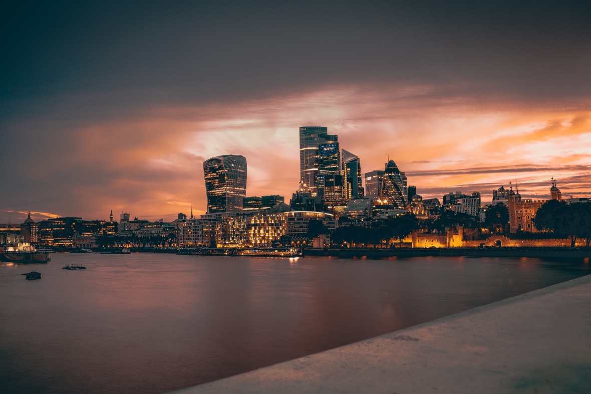 London skyline at sunset
