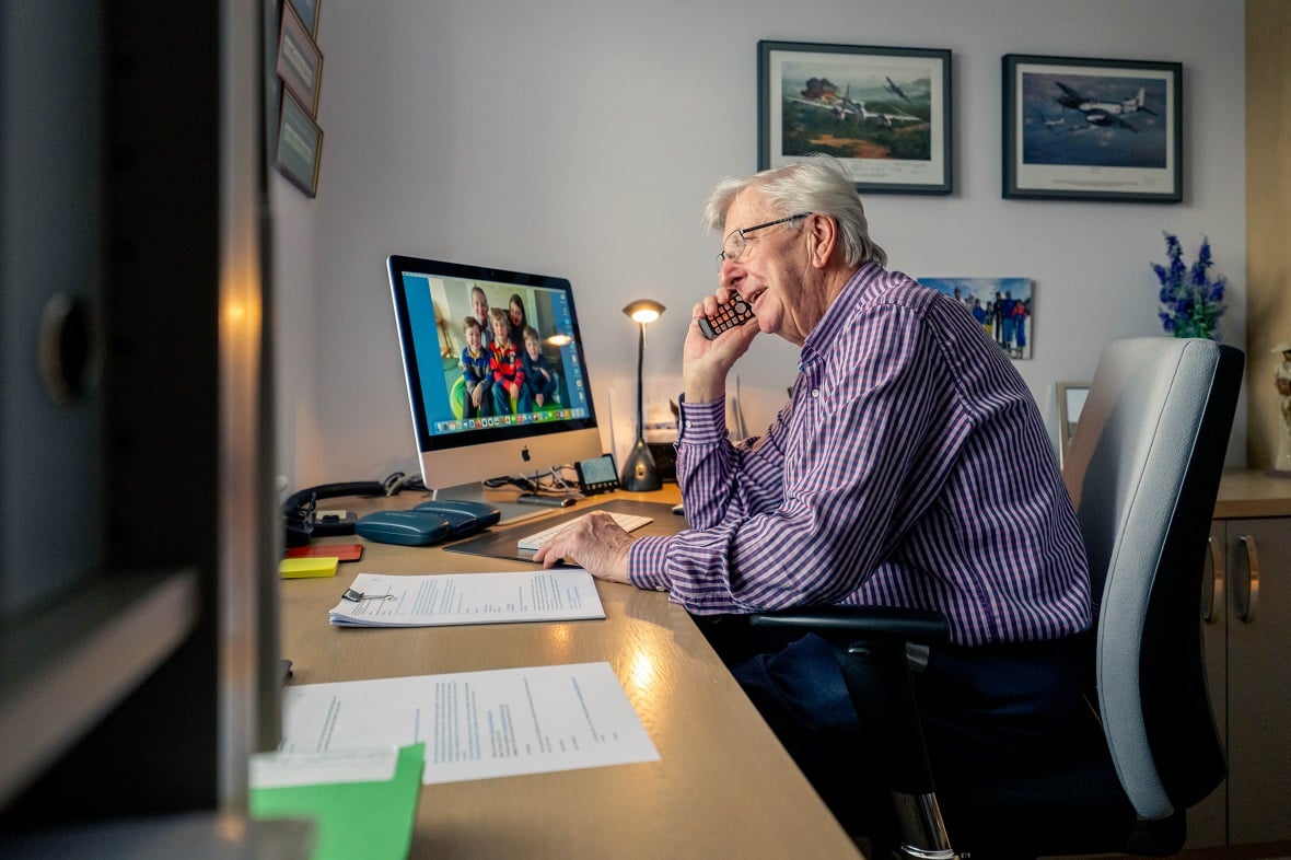 John in his office at his McCarthy Stone retirement apartment