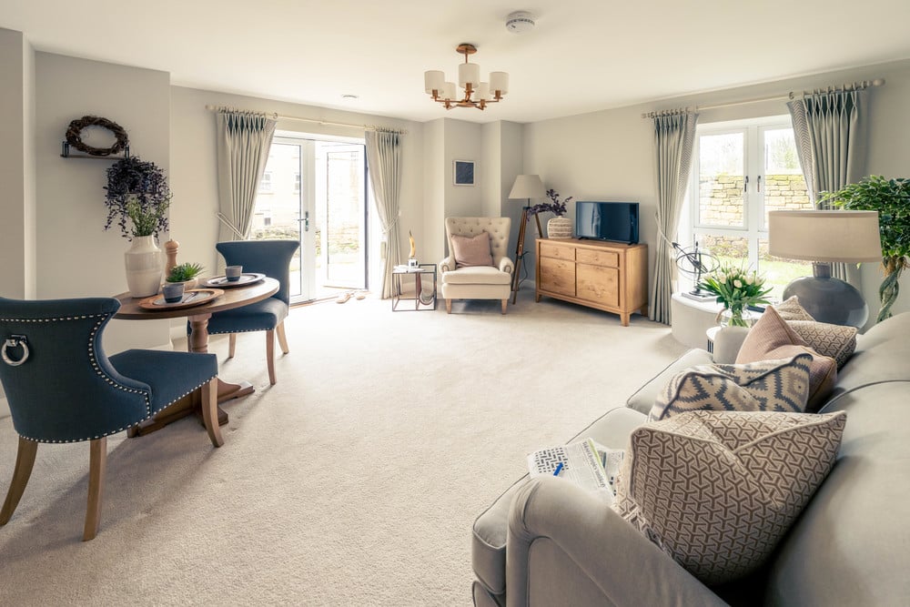 A stylish retirement apartment living and dining room