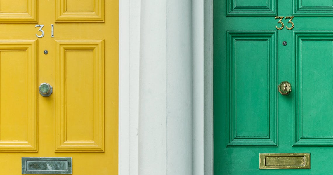 a green door with a white door