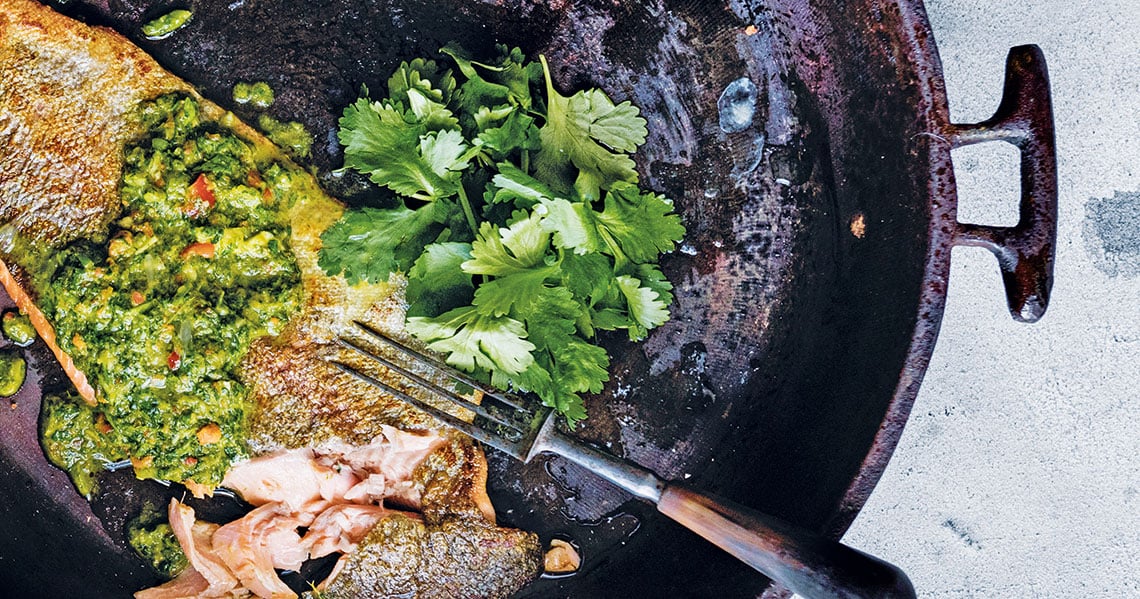 a knife cutting up food