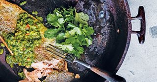 a knife cutting up food