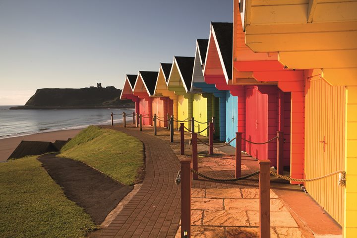 Colourful beach huts in Scarborough 