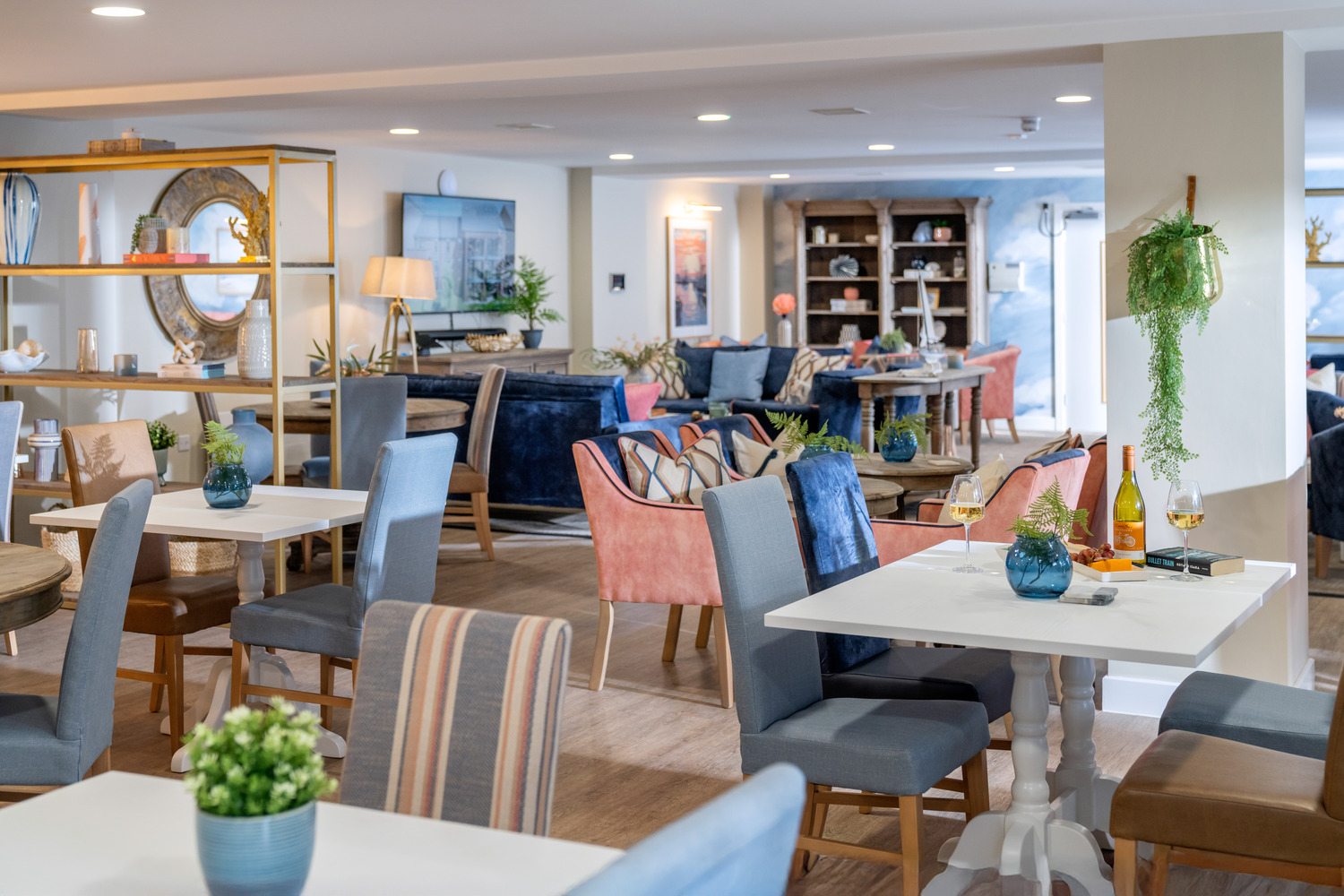 a room with tables and chairs