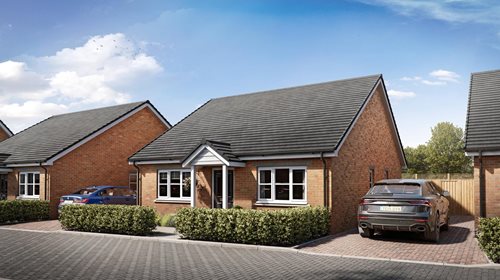 a brick house with a car parked in front of it