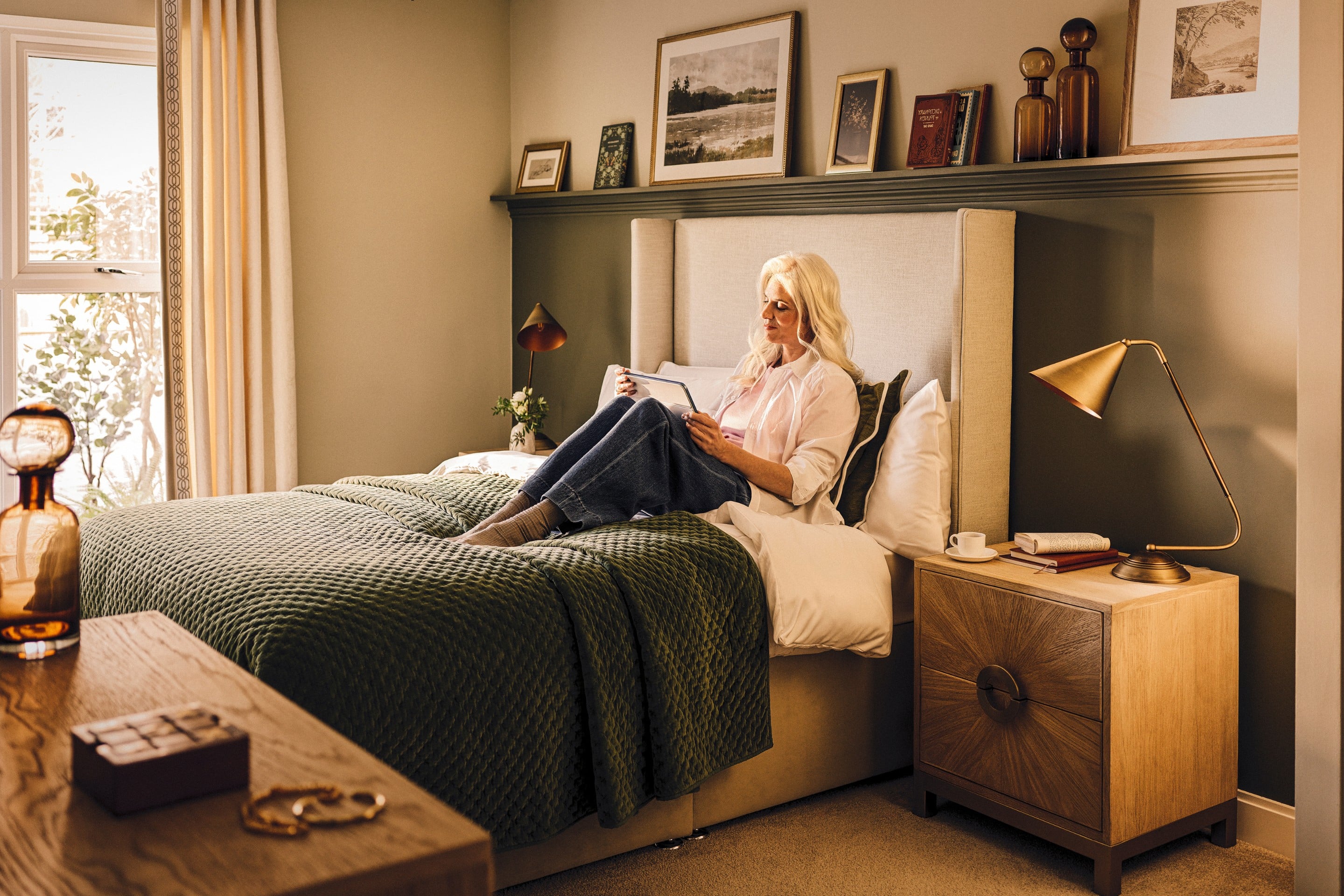 a person sitting on a bed