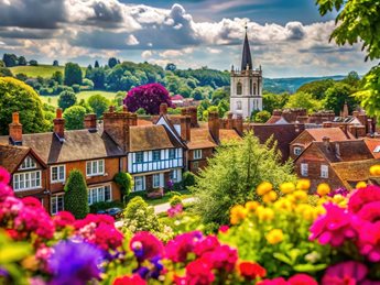 a garden of flowers in front of a building